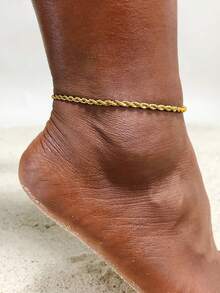 1pc Stainless Steel Gold Twist Anklet, Length 21.5-26.5cm, Women's Foot Jewelry - Gold - View 10