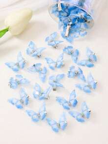 10pcs/Set Girls' Pink & Blue Double-Layer Crystal Organza Butterfly Hair Clips, Cute Hair Accessories - Multicolor - View 5