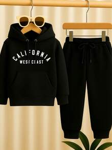 Children's Printed Sweatshirt Set, Blouse And Flannel Trousers - 黑色 - 查看 1