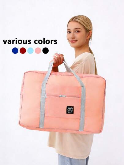 1pc Large Capacity Foldable Travel Bag, Lightweight Waterproof Gym Duffel Bag, Weekend Overnight Carry-On Luggage Tote Bag With Zipper, Perfect For Travel, Dorm, Bedroom, School, Picnic, Fitness, Swimming, Yoga, Flight