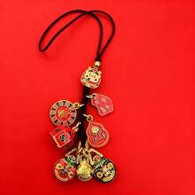Feng Shui Wealth & Fortune Keychain, Pendant With Pi Xiu And God Of Wealth, Suitable For Car Keys Or Bag Decor, Genuine Antique Gold Mythological Three-Beast Design, Decorative Birthday Gift - Multicolor - View 22