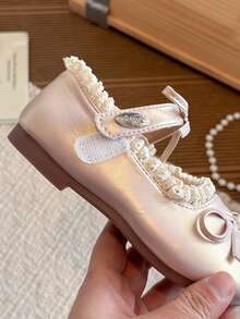 1 Đôi giày công chúa đế mềm cho trẻ em, giày đi hàng ngày cho trẻ mẫu giáo, giày da buộc dây nơ cho bé gái - Hồng - Xem 6