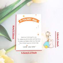 2pcs/4pcs New Cute Rabbit Keychain, Unisex Car Key Chain Pendant, Comes With Inspirational Hug Card - Fashionable Bag Charm, Suitable For Birthday, Wedding, Anniversary Gifts - Multicolor - View 6