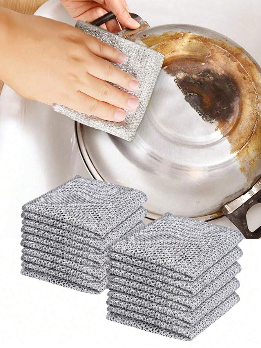 1 cái/Khăn lau chùi thần kỳ dày dặn hai mặt bằng dây thép kim loại, khăn lau bát đĩa nhà bếp, khăn vệ sinh dụng cụ.