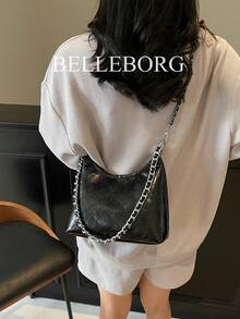 时尚链条肩带大容量通勤单肩包，适合油性皮肤女性 - 黑色 - 查看 6