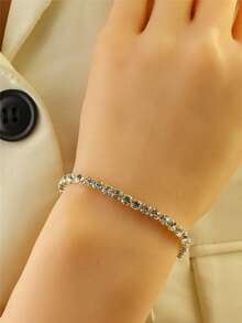 1件银色水晶爪链手链，时尚镂空串珠缠绕可调节手镯，新娘奢华手链，适合婚礼、约会、节日，女士珠宝礼物 - 銀色 - 查看 2