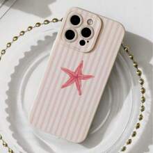 1 pieza Funda de teléfono suave con diseño minimalista de estrella de mar y rayas, blanco, con recortes precisos y protección anti-golpes para iPhone 17 Air/16 Pro Max/16 Pro/16 Plus/16/15/14/13/12/11/XSM/XS/XR/7/8 - Blanco - Ver 1