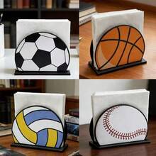 4 Styles Classic Sports-Themed Wooden Tissue Box Holders, Crafted In Soccer, Basketball, Volleyball, Baseball Shapes - Multicolor - View 1