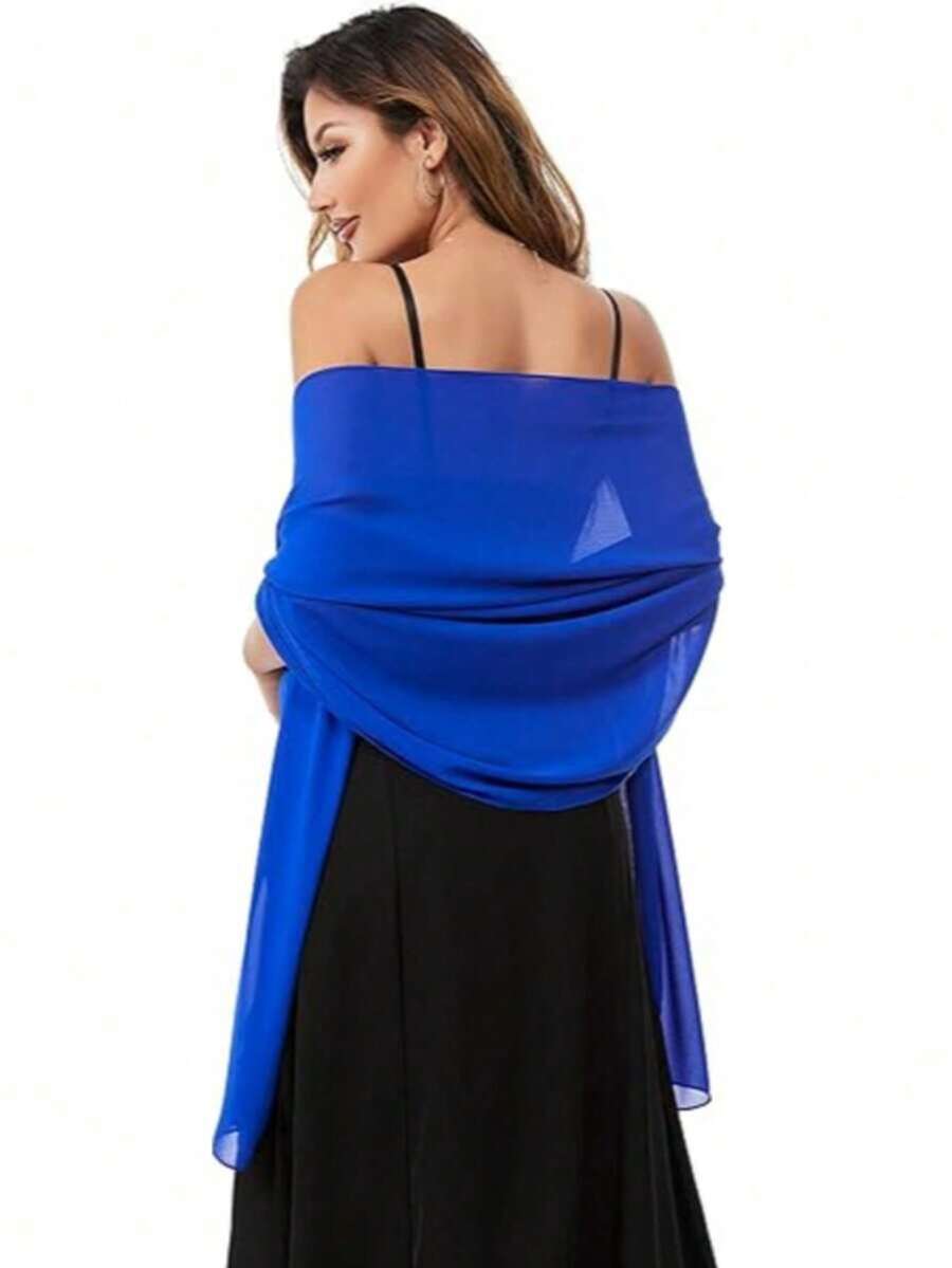 Chiffon Shawl Wrap, Suitable For Brides, Weddings, Formal Dresses And Special Occasions - Royal Blue - View 1
