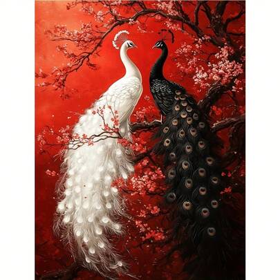 1件装DIY钻石画全钻动物孔雀马赛克5D钻石画套装，家居装饰
