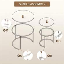 2er Set Couchtisch Beistelltisch Runder Satztisch Metallgestell Kaffeetisch Wohnzimmertisch Modernes Design Sofatisch Kleiner Tisch, Grau ULOK - Eiche - View 7
