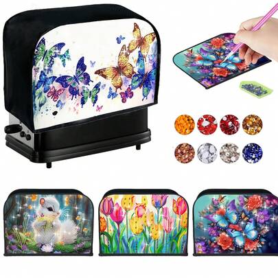 1pc Diamond Painting Bread Cover, Butterfly, Flower, Squirrel Pattern Art Painting Crystal Rhinestone Universal Size Bread Maker Dust Cover, Washable Anti-Fouling, Waterproof, For Women Kitchen Accessories