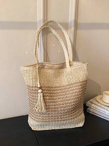 Summer Vacation Beach Bag, New Arrival Niche Handwoven Straw Tote Bag, Large Capacity - Beige - View 5