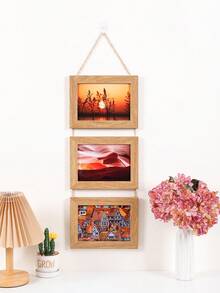 Vintage 7-Inch Composite Wood Photo Frame, Rope Hanging Multi-Frame Combination Photo Display, Multifunctional Decor For 5x7 Inch Family, Friends, Couples, Travel, Wedding Photos, Suitable For Home, Bedroom, Living Room, Hallway Wall Decoration - Multicolor - View 11