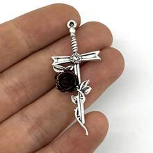 1件十字架钉玫瑰吊坠耳环项链配饰，节日礼物 - 銀色十字架 - 查看 12