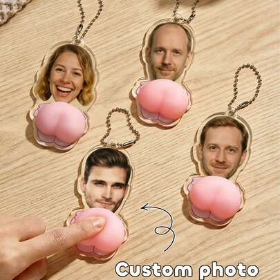 1pc Customizable Pink Butt Squeeze Toy, Personalized Gift With Photo, Stress Relief, Suitable For Friends, Couples, Coworkers And Family, Valentine's Day Gift, Backpack Decoration