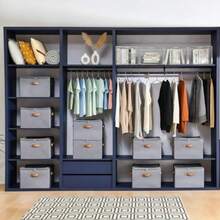 Paquete de 2 organizadores de zapatos para clóset caja de almacenamiento plegable con divisores ajustables capacidad para 32 pares tablero Oxford y polipropileno cubeta gris apilable - Gris - Ver 2
