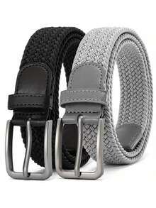 2pcs Men's Woven Elastic Waist Belt - Stretchy Fabric Golf Pants Belt, Suitable For Casual Jeans - A - View 10
