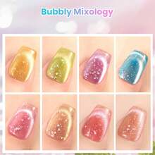 Beetles 8 Colors Pastel Spring Cat Eye Gel Nail Polish Set Pink Blue Orange Green Yellow Purple Shimmer Glitter Velvet Gel Soak Off UV LED Manicure Gift For Women - 8 Colors Bubbly Mixology - 查看 7