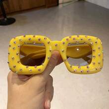 Women's Fashion Glasses - UV Protection With Blue Diamond Decoration, Exclusive Large Square Frame Design For Parties, Suitable For Everyday And Special Occasions - Fashion Accessory, Fun Design, Durable, Designer Style, A Must-Have For  Enthusiasts - Màu xanh lam - Xem 9