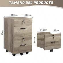 Archivador con 2 Cajones Archivero con 5 Ruedas para Archivos A4 Tamaño Carta Archivero Organizador Debajo del Escritorio para Oficina en Casa Archiveros con Cerradura con Soporte para Impresora - Gris Marrn - Ver 3