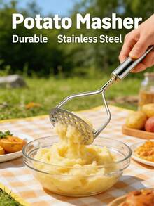 1个不锈钢土豆捣碎器，耐用厨房工具，易于清洁，大号土豆捣碎器，重型土豆捣碎器，专业土豆泥制作器，厨房工具，可用于捣碎土豆、香蕉、牛油果、大蒜、南瓜、芋头等，食品准备，烹饪用具，多功能捣碎器，时尚厨房小工具 - 彩色 - 查看 2