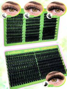 600PCS D Curl Individual Cluster Lash Set, 10-18mm Extra Thick Lashes, 60D+80D+100D+120D+150D Natural & Voluminous, Ultra Soft & Lightweight DIY Lash Extension Kit With Makeup Tools, Perfect For Beginners, Home DIY, Daily Wear, Parties And Gifting - 黑色 - 查看 7