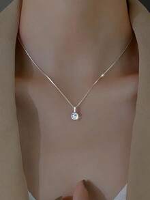 1 Piece Of Exquisite Women's Geometric Water Drop Clavicle Chain With Shiny Zirconia Sterling Silver Necklace Pendant Clavicle Chain Hypoallergenic Jewelry Valentine's Day Gift - 輕奢項鍊 - 查看 3