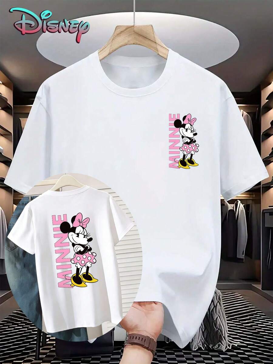 Women's Disney Minnie Mouse White Short Sleeve Cotton T-Shirt, Casual Round Neck Top With Slight Stretch For Everyday Comfort - White - View 1
