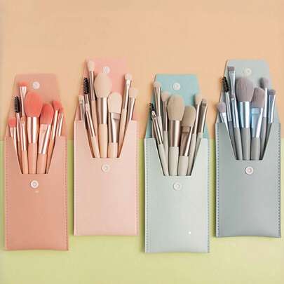 Bộ 8 cọ trang điểm cầm tay, mềm mại, kích thước nhỏ gọn, thích hợp mang theo khi đi du lịch, dùng cho mắt, má hồng, kem nền và tạo khối, là món quà trang điểm hoàn hảo cho người mới bắt đầu, các lễ hội âm nhạc và mùa cưới.