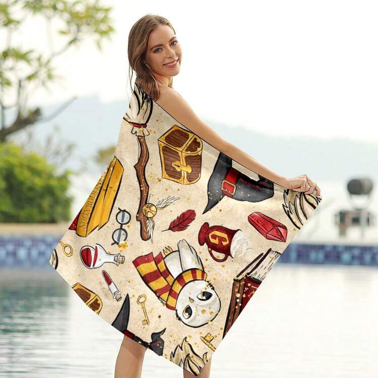 1 chiếc khăn tắm biển in hình các vật phẩm ma thuật của nhà Gryffindor trong Harry Potter, họa tiết thế giới phép thuật cổ điển, lý tưởng cho bãi biển, hồ bơi, kỳ nghỉ, spa. Món quà hoàn hảo cho người hâm mộ Harry Potter, gia đình, bạn bè, sinh nhật và các ngày lễ. - Phim hoạt hình B - Xem 3