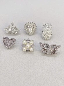 6 Stücke goldene und silberne Kronen- und Herz-ABS-Schuhband-Anhänger für Damen-Sneaker, Strass-Schmetterling-Schuhband-Schnallen, DIY-Dekorationen, Schuhclips-Zubehör - Verschiedenfarbig - Übersicht 13