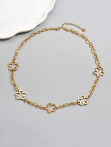 LIEBEIRIS 1pc 18K Gold Plated Hollow Flower Stainless Steel Necklace, Suitable For Women's Daily Wear And Gift - Yellow Gold - View 4