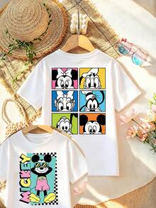 Disney Casual Regular Sleeve Round Neck Cotton T-Shirt With Mickey Mouse And Friends Print Soft Stretch Fabric Top For Women - 白色 - 查看 1