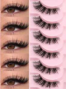 10对透明带假睫毛，猫眼短款柔软3D水貂毛睫毛，打造自然妆容 - 黑色 - 查看 1
