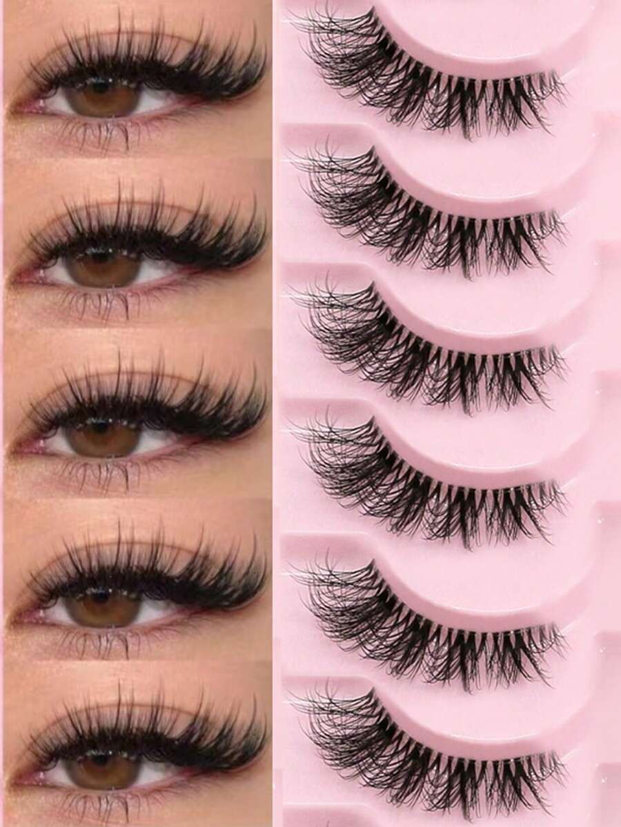 10对透明带假睫毛，猫眼短款柔软3D水貂毛睫毛，打造自然妆容 - 黑色 - 查看 1