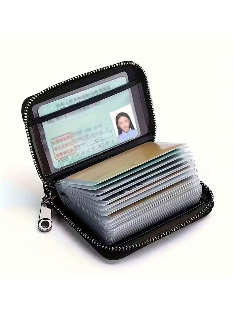 Men's Ultra-Thin RFID Blocking Zipper Wallet - Compact Business Card Holder With Multi-Functional Compartments, Secure Travel Document Storage, Holds 12+ Cards & Cash, Durable Black Design, Minimalist Style, Metal Clasp