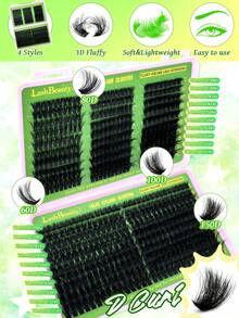 600PCS D Curl Individual Cluster Lash Set, 10-18mm Extra Thick Lashes, 60D+80D+100D+120D+150D Natural & Voluminous, Ultra Soft & Lightweight DIY Lash Extension Kit With Makeup Tools, Perfect For Beginners, Home DIY, Daily Wear, Parties And Gifting - 黑色 - 查看 2