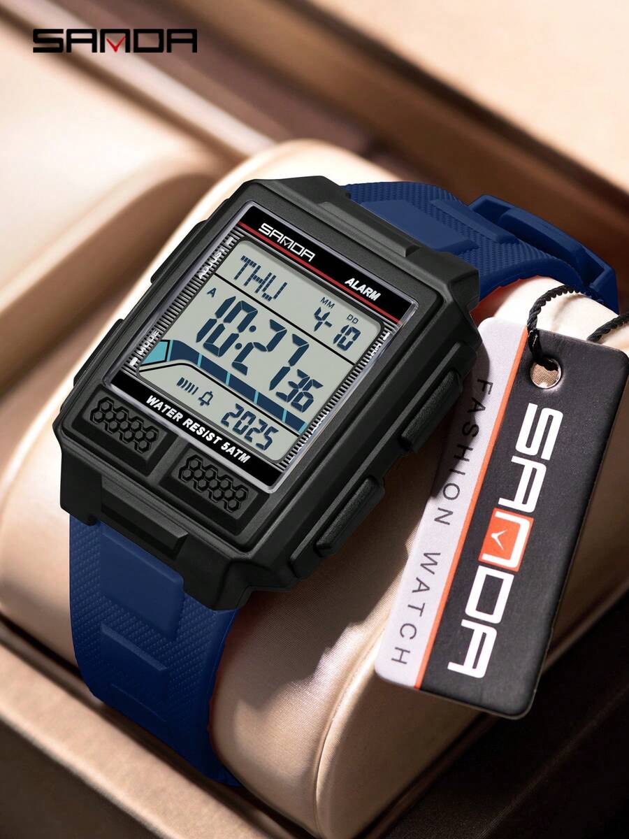 SANDA. SANDA 2212 青少年运动电子手表 5ATM 防水 夜光倒计时秒表闹钟 3D立体表壳