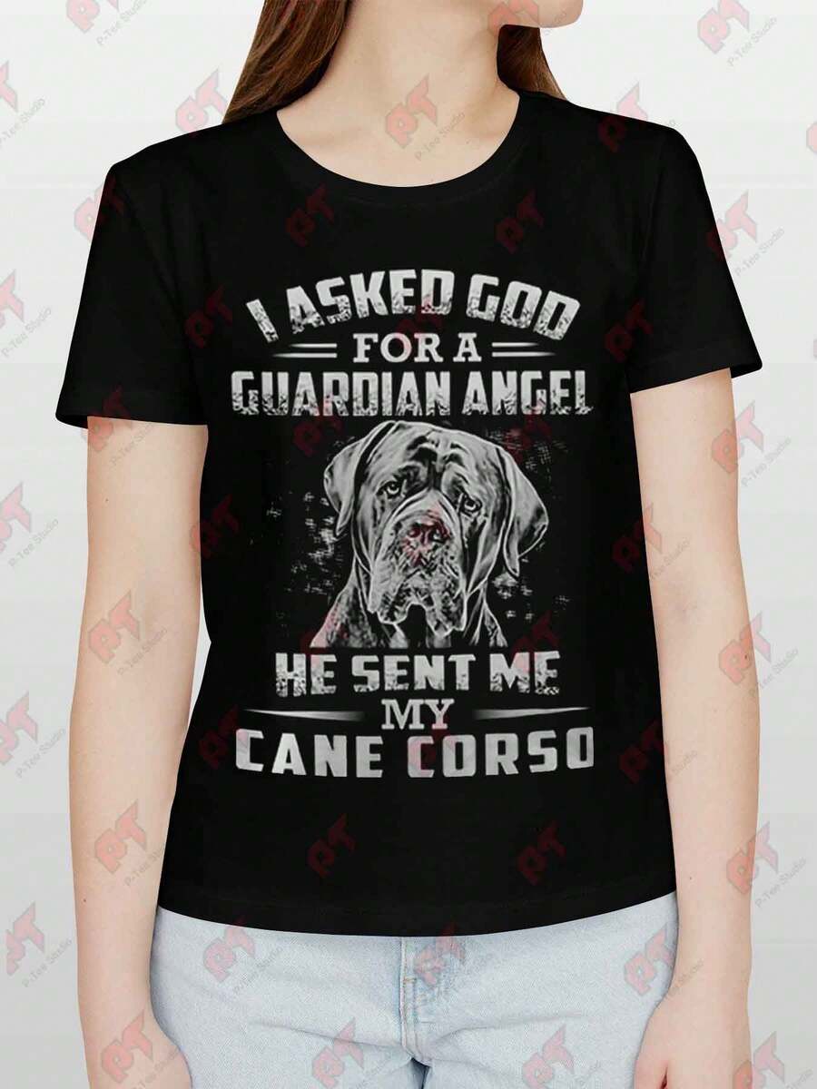 Cane Corso Guardian Angel Back Print T-Shirt - Black - View 1