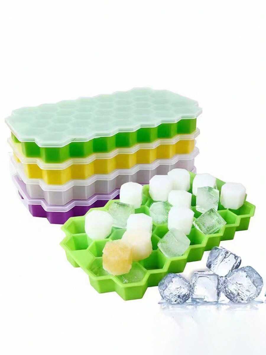 1个极简硅胶盖蜂窝状37格硅胶冰格，硅胶冰块模具，冰淇淋冰棒模具 - 彩色 - 查看 1