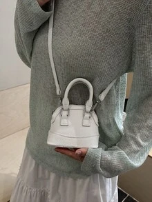 Fashionable Mini Handbag, Women's Chic Versatile Solid Color Litchi Texture Small Shell Bag With Adjustable Shoulder Strap - White - View 4