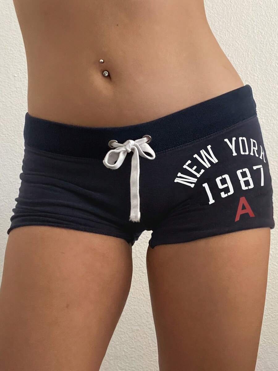 Low-Waisted Letter-Print Casual Tie-Up Hot Girl Shorts Y2K Fashion Street Style[Exclusive] - 混合色 - 查看 1