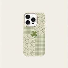 1pc TPU Material Four-Leaf Clover Plaid Pattern Phone Case Compatible With IPhone 17 Pro Max/17/16 Pro Max/15/13/12/11, S20 FE/A15/S24/A55, Note 11/Note 12/Note 13 Pro, Full Coverage Anti-Fall Soft Shell Phone Protective Cover - White - View 5