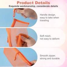 3 bolsas de maquillaje de malla pequeñas bolsas de maquillaje de malla con cierre bolsa de cosméticos portátil para mujer bolso de lápiz labial llaves artículos esenciales tarjetas - Naranja rosa y azul - Ver 4