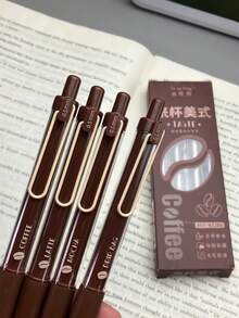 4pcs High-Quality Retractable Exam Marking Pens For Students, Smooth Writing, Quick-Drying, Coffee Scented Ballpoint Pens - Americano Coffee Ballpoint Pen - View 9