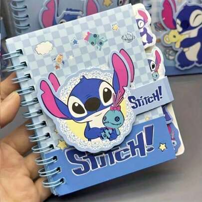 1pc/2pcs/4pcs Stitch Cartoon Themed Classified Divider Notebook, Cute Stitch Coil Bound Memo Pad, Kawaii Stitch Square Classified Spiral Notebook, Student Prize, New Arrival Cute Cartoon Stitch Classified Magnetic Closure Memo Pad
