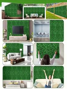 4/6片人造植物墙叶篱笆，草坪垫绿色面板围栏，家居装饰仿真植物，园艺模拟草坪。9.84x9.84英寸塑料围栏，室内外隐私围栏装饰墙，仿绿色背景，无需电源。 - 草坪 - 查看 10