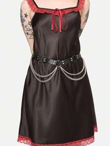 1件加大码女士性感黑色腰链，哥特式束腰带，带铆钉和流苏，适合日常通勤、音乐节、万圣节派对和庆祝活动。 - 黑色 - 查看 2