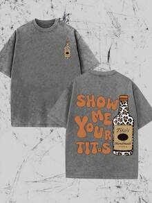 Y2K VintageVintage Vintage Style, Tito's Vodka Enthusiast, Leopard Print Elements, SHOW ME YOU TITOS Humorous Text Memes, Washed Double-Sided Printed Vintage T-Shirt. . -. Retro Loose T-Shirt, Men's Casual Style T-Shirt, Machine Washable And Washable Old T-Shirt; Cool Design Pattern T-Shirt, Durable And Comfortable Fabric, Street Fashion Sense, A Must-Have For Street Style Enthusiasts, Top-Level Sportswear, Suitable For Daily Commuting, Dating, Leisure Matching, Suitable For Holiday Gift Giving, The First Choice For Gift Giving. - Grey - View 12